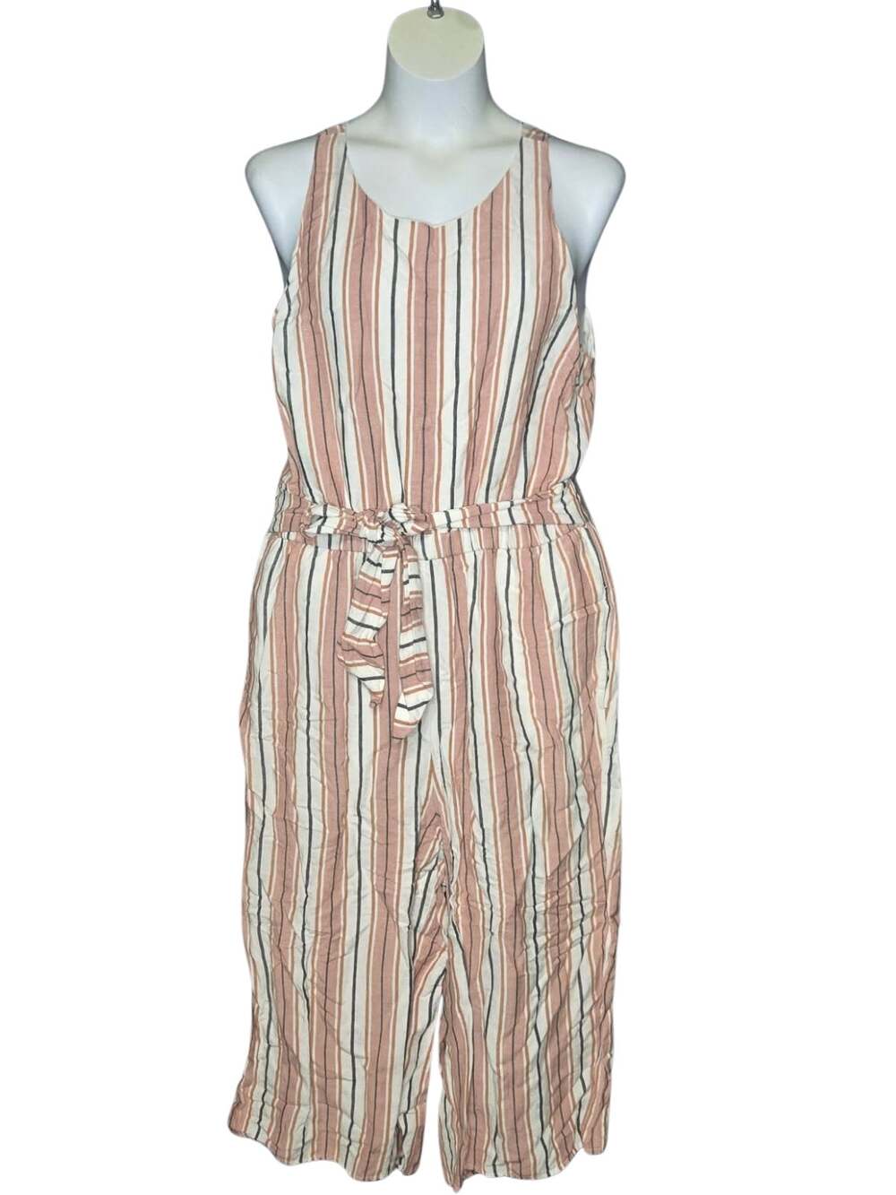 LOFT Women's Linen Blend Striped Jumpsuit Size 16